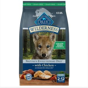 imageBlue Buffalo Wilderness HighProtein Rocky Mountain Recipe Dry Food for Puppies Red Meat ampamp Grains 45lb BagChicken  Grain Free