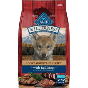 imageBlue Buffalo Wilderness HighProtein Rocky Mountain Recipe Dry Food for Puppies Red Meat ampamp Grains 45lb BagRed Meat with Grain