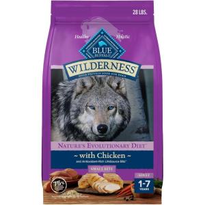 imageBlue Buffalo Wilderness Natural HighProtein SmallBite Dry Food for Adult Dogs WITH WHOLESOME GRAINS Chicken 28lb Bag28 Pound Pack of 1