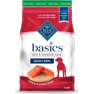 imageBlue Buffalo Basics GrainFree Adult Dry Dog Food Skin ampamp Stomach Care Limited Ingredient Diet for Dogs Turkey Recipe 4lb BagSalmon  Potato