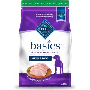 imageBlue Buffalo Basics GrainFree Adult Dry Dog Food Skin ampamp Stomach Care Limited Ingredient Diet for Dogs Turkey Recipe 4lb BagTurkey  Potato