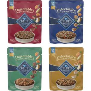 imageBlue Buffalo Delectables Natural Wet Dog Food Toppers Variety Pack Tasty Chicken ampamp Hearty Beef Cuts in Gravy 3oz 12 Pouches 6 of Each FlavorChicken  Beef  Turkey  Lamb