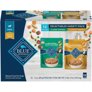 imageBlue Buffalo Delectables Natural Wet Dog Food Toppers Variety Pack Tasty Chicken ampamp Hearty Beef Cuts in Gravy 3oz 12 Pouches 6 of Each FlavorLamb  Turkey