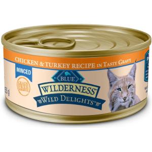 imageBlue Buffalo Wilderness Wild Delights Minced Natural Wet Cat Food Chicken ampamp Turkey in Tasty Gravy 55oz Cans 24PackChicken  Turkey