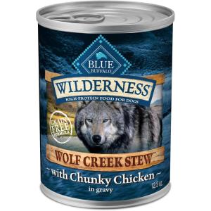 imageBlue Buffalo Wilderness Wolf Creek Stew Wet Dog Food HighProtein ampamp GrainFree Made with Natural Ingredients Hearty Beef in Gravy 125oz Cans 12 CountChicken Stew