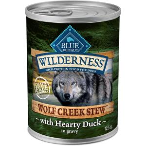 imageBlue Buffalo Wilderness Wolf Creek Stew Wet Dog Food HighProtein ampamp GrainFree Made with Natural Ingredients Hearty Beef in Gravy 125oz Cans 12 CountDuck Stew