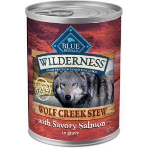 imageBlue Buffalo Wilderness Wolf Creek Stew Wet Dog Food HighProtein ampamp GrainFree Made with Natural Ingredients Hearty Beef in Gravy 125oz Cans 12 CountSalmon Stew