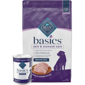 imageBlue Buffalo Basics Limited Ingredient Diet Natural Senior Dog Food Bundle Dry Dog Food and Wet Dog Food Turkey 24lb Dry Food  125oz cans 12ctBundle Dry  Wet Turkey  Potato