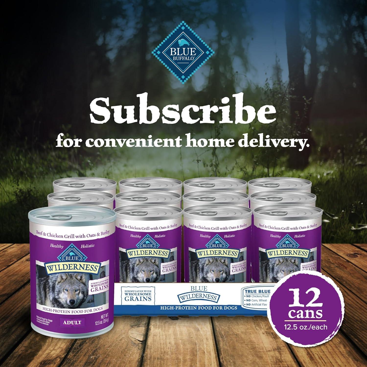 imageBlue Buffalo Wilderness Adult Wet Dog Food with Wholesome Grains Made with Natural Ingredients Beef ampamp Chicken Grill 125oz Can 12 CountBeef  Chicken