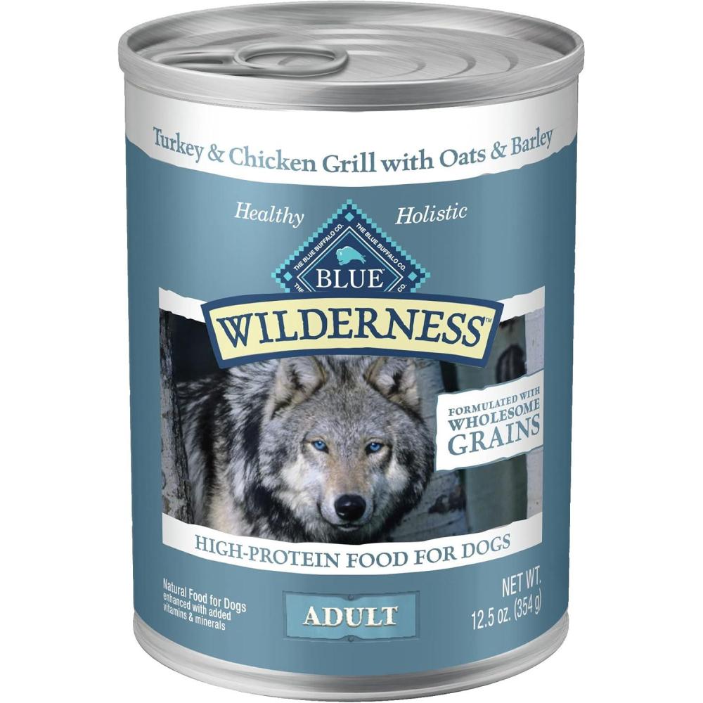 imageBlue Buffalo Wilderness Adult Wet Dog Food with Wholesome Grains Made with Natural Ingredients Beef ampamp Chicken Grill 125oz Can 12 CountTurkey  Chicken