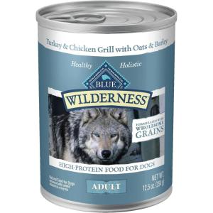 imageBlue Buffalo Wilderness Adult Wet Dog Food with Wholesome Grains Made with Natural Ingredients Beef ampamp Chicken Grill 125oz Can 12 CountTurkey  Chicken
