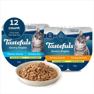 imageBlue Buffalo Tastefuls Savory Singles Natural Wet Cat Food Variety Pack Salmon ampamp Tuna Cuts in Gravy 26oz TwinPack Trays 24 Count 12 of EachChicken  Turkey