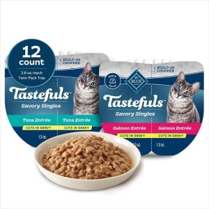 imageBlue Buffalo Tastefuls Savory Singles Natural Wet Cat Food Variety Pack Salmon ampamp Tuna Cuts in Gravy 26oz TwinPack Trays 24 Count 12 of EachFish