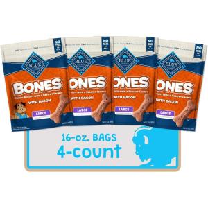 imageBlue Buffalo Bones Natural Crunchy Dog Treats Large Dog Biscuits Beef 16oz Bag 4 CountLarge Biscuits For Dogs 50 lbs Bacon