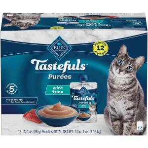 imageBlue Buffalo Tastefuls Pures with Salmon Natural Cat Food Complement Resealable Twist Cap Pouches 3oz 12 CountTuna