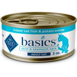imageBlue Buffalo Basics GrainFree Wet Cat Food Skin ampamp Stomach Care Limited Ingredient Diet for Indoor Cats Duck ampamp Potato Entre 3oz Cans 24 CountFish