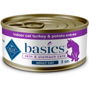 imageBlue Buffalo Basics GrainFree Wet Cat Food Skin ampamp Stomach Care Limited Ingredient Diet for Indoor Cats Duck ampamp Potato Entre 3oz Cans 24 CountTurkey