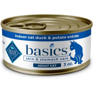 imageBlue Buffalo Basics GrainFree Wet Cat Food Skin ampamp Stomach Care Limited Ingredient Diet for Indoor Cats Duck ampamp Potato Entre 3oz Cans 24 CountDuck