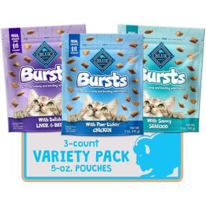 imageBlue Buffalo Bursts Crunchy Cat Treats Variety Pack Chicken Chicken Liver and Beef and Seafood 5oz Bags 3 countSeafood  Chicken  Chicken Liver  Beef