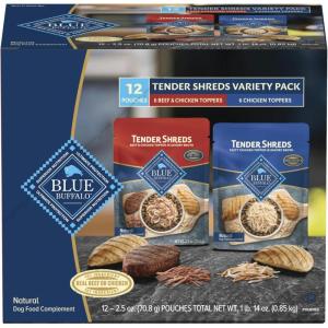 imageBlue Buffalo Tender Shreds Salmon ampamp Chicken Toppers in Savory Broth Natural Dog Food Complement Salmon ampamp Chicken 25oz Pouch 24CountChicken and Beef  Chicken