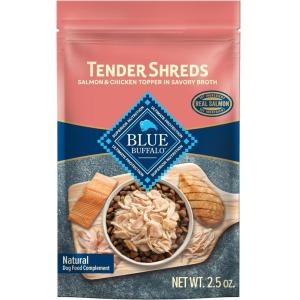imageBlue Buffalo Tender Shreds Salmon ampamp Chicken Toppers in Savory Broth Natural Dog Food Complement Salmon ampamp Chicken 25oz Pouch 24CountSalmon  Chicken