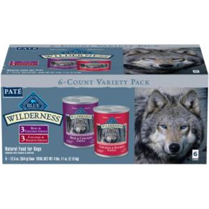 imageBlue Buffalo Wilderness High Protein Beef and Chicken ampamp Salmon and Chicken Wet Dog Food Variety Pack for Adult Dogs GrainFree 125 oz Cans 6 Pack