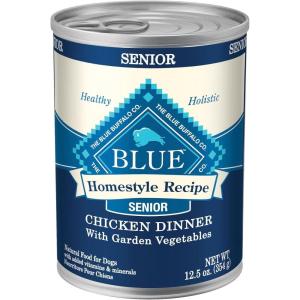 imageBlue Buffalo Homestyle Recipe Senior Wet Dog Food Made with Natural Ingredients Chicken Dinner with Garden Vegetables 125oz Can125 Ounce Pack of 1